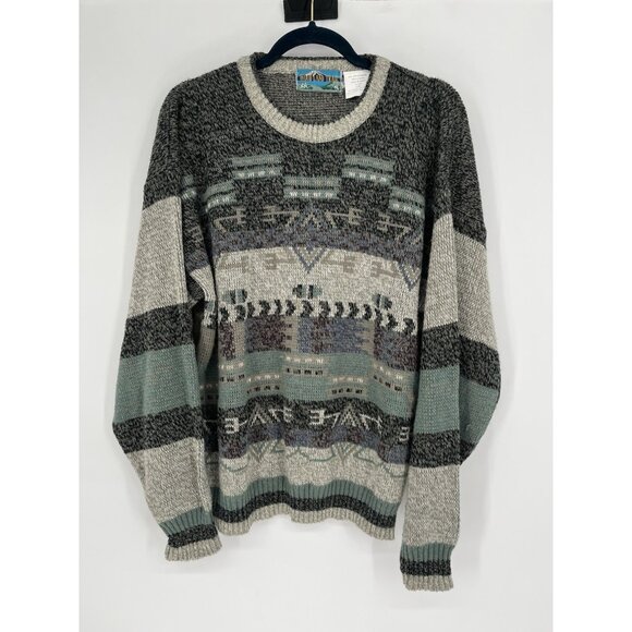 Vintage Wood Land Trail Knit Sweater Pullover Grandpa Dad Size Large - Picture 1 of 4